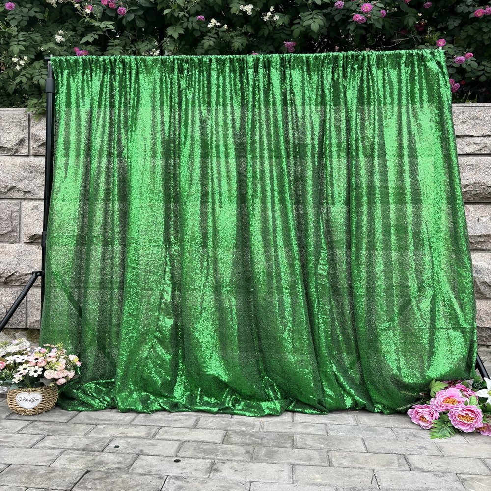 WISPET Green Sequin Backdrop Curtains 1 Panel 10FTx10FT Glitter Green Photo Backdrop Party Wedding Baby Shower Curtain Sparkle Photography Background