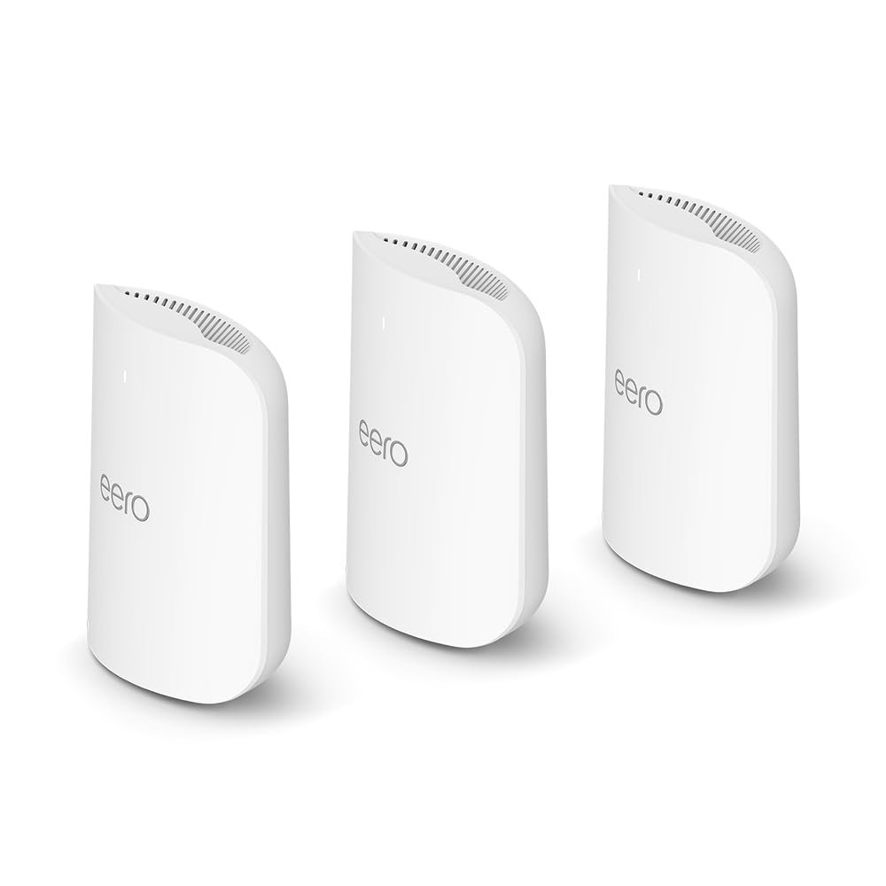 Amazon eero Pro 7 with 1 month free eero Plus (auto-renews) - Supports internet plans up to 5 Gbps, Coverage up to 6,000 sq. ft., Connect 600+ devices, 3-pack