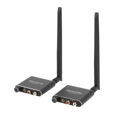Pyhodi 2.4G Audio Transceiver, No Delay Transmitter Receiver Adapter,3.5mm Input Output, 100-240V, 50m Distance, Antenna and Power Supply, for Home Video, Education (US