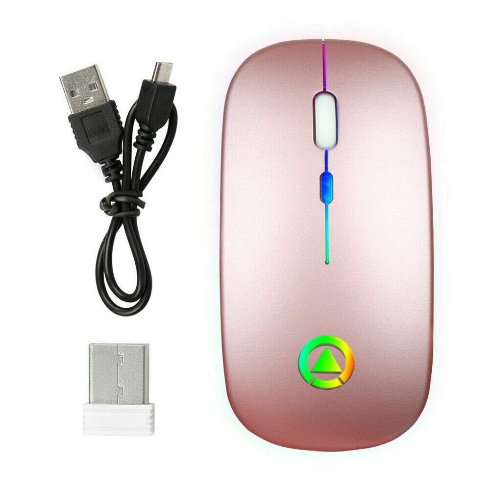 2.4GHz Wireless Optical Mouse USB Rechargeable RGB Cordless Mice for PC Laptop, Rose