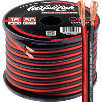 16 Gauge Pure Copper Speaker Wire (OFC) by Install Link, 30 Feet, for Car or Home Theater