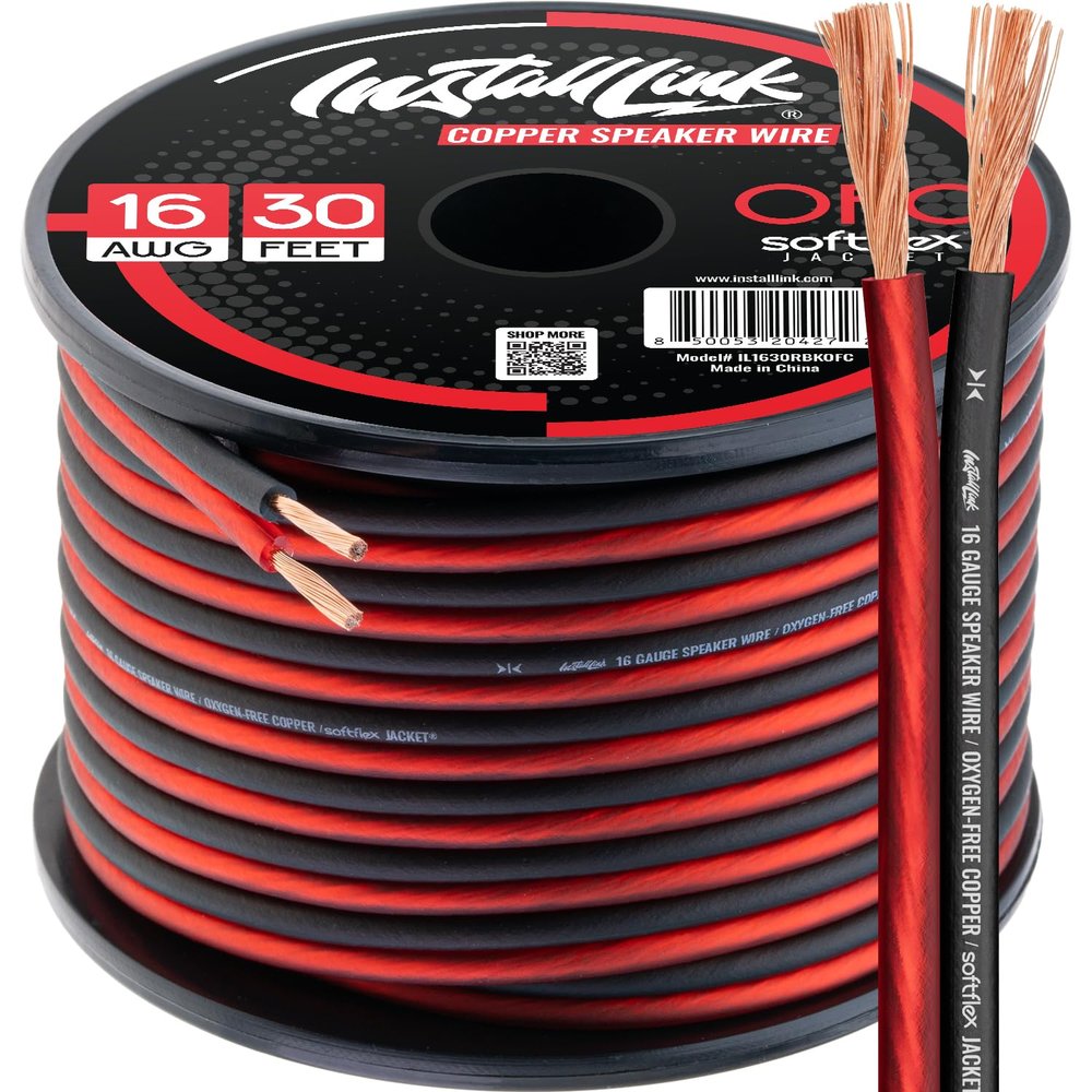 16 Gauge Pure Copper Speaker Wire (OFC) by Install Link, 30 Feet, for Car or Home Theater