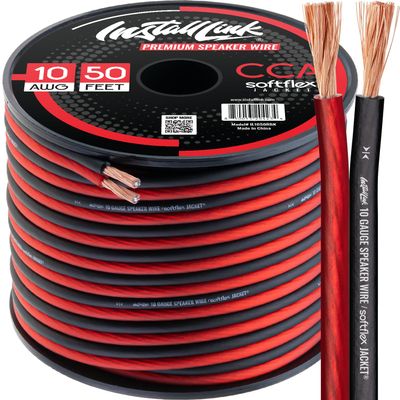 Install Link 10 AWG Gauge Speaker Wire Cable (50 Feet) Stereo, Car or Home Theater, CCA