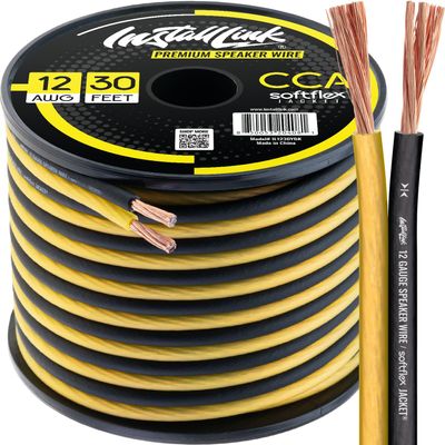 Install Link 12 AWG Gauge Speaker Wire Cable (30 Feet) Stereo, Car or Home Theater, CCA