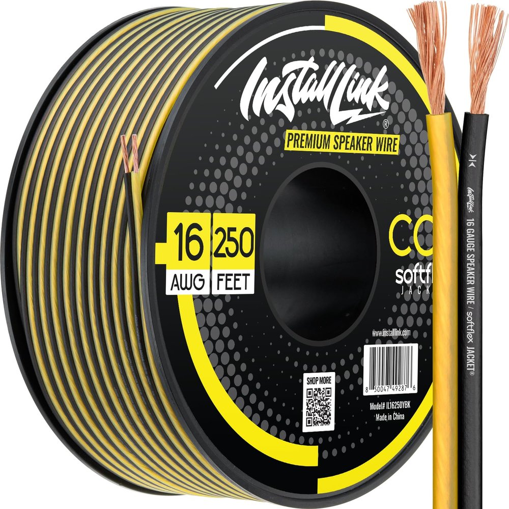 Install Link 16 AWG Gauge Speaker Wire Cable (250 Feet) Stereo, Car or Home Theater, CCA
