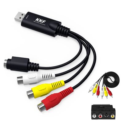 Kkf USB 2.0 Video Capture Card for Streaming VHS to Digital Converter, with Audio Transfer Grabber, Digitize Video DSLR DVD PS3 PS4 Camera Adapter, for Mac, PC or Notebook (IU037B-2)