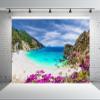 CORFOTO 12x8ft Fabric Greece Beach Backdrop Ionian Sea Lefkada Island Spring Mountain Blue Sea Scenery Background Greek Theme Party Decor Portrait Photoshoot Studio Booth Props view 3