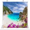 CORFOTO 12x8ft Fabric Greece Beach Backdrop Ionian Sea Lefkada Island Spring Mountain Blue Sea Scenery Background Greek Theme Party Decor Portrait Photoshoot Studio Booth Props view 4