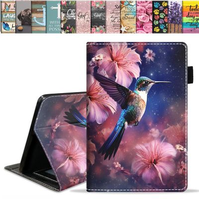 ERWYTYIOI Case for Amazon Fire HD 8 & 8 Plus Tablet Case (12th/10th Generation, 2024/2022/2020), Slim PU Leather Stand Cover with Card Slot & Auto Wake/Sleep, Hummingbird Flowers