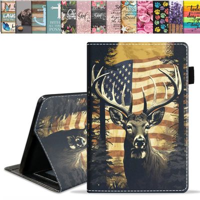 ERWYTYIOI Case for All-New Amazon Kindle Fire 7 Tablet (7 Inch, 12th Generation, 2022 Release), Slim PU Leather Stand Cover with Card Slot & Auto Wake/Sleep, American Flag Jungle Deer