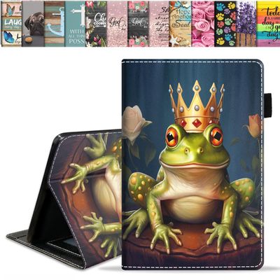 ERWYTYIOI Case for All-New Amazon Kindle Fire 7 Tablet (7 Inch, 12th Generation, 2022 Release), Slim PU Leather Stand Cover with Card Slot & Auto Wake/Sleep, Frog Wearing Crown