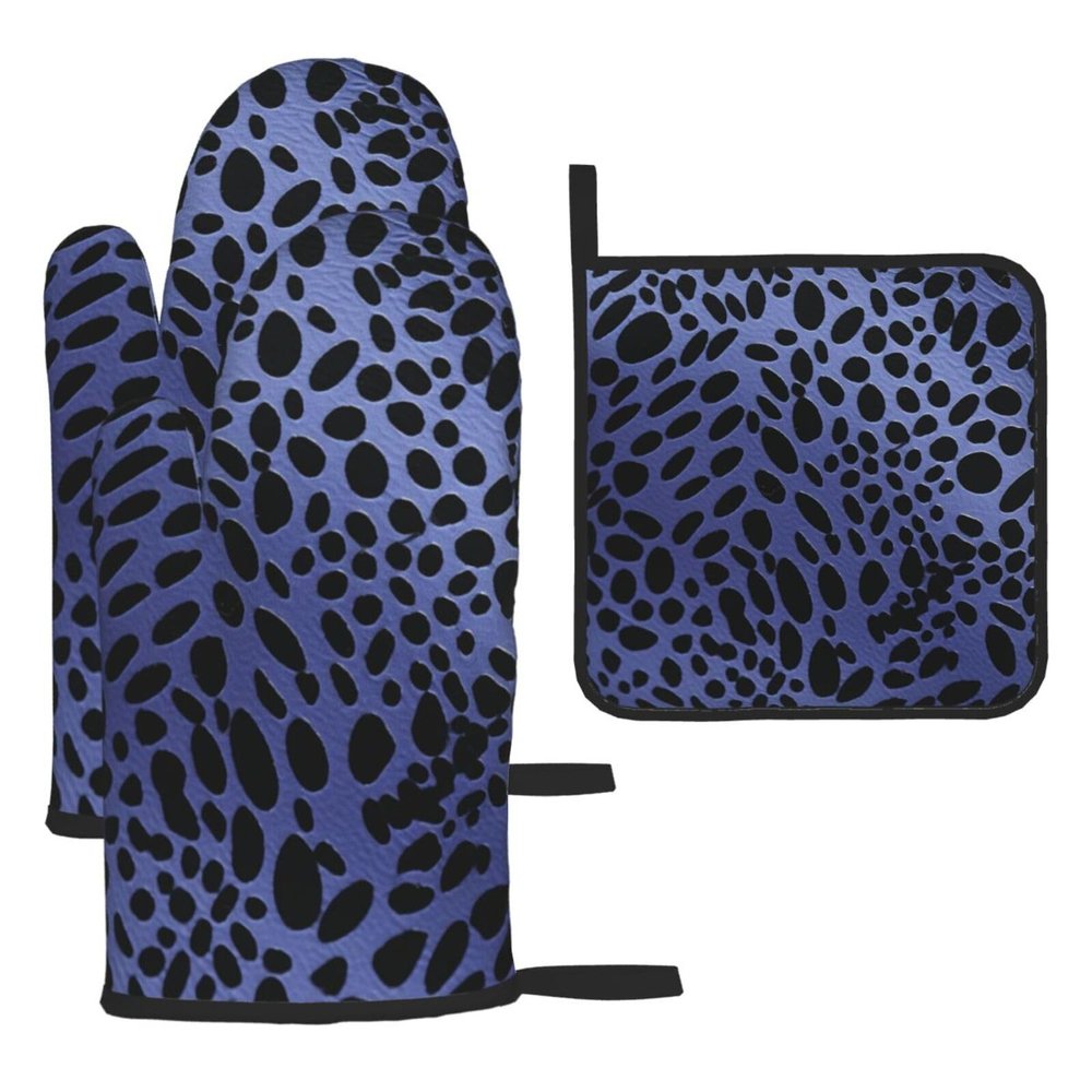 3 pcs Oven Mitts and Pot Holders Set High Heat Resistant Oven Glove and Hot Pads Washable Kitchen Oven Mittens Black Spots Non-Slip Potholder for Cooking Baking Grilling