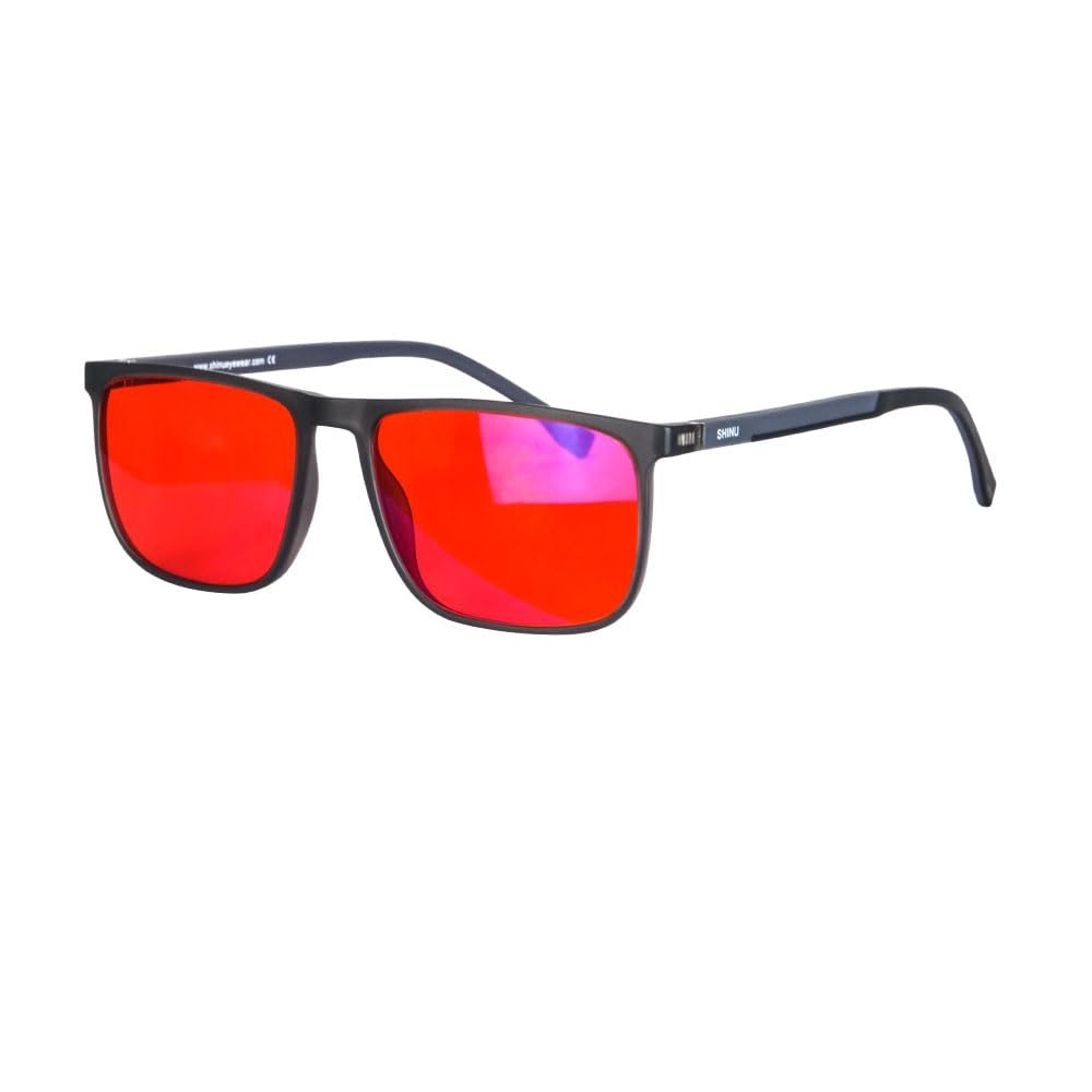 SHINU Blue Light Blocking Glasses Men Red Lenses Eliminate Eye Strain Bluelight Computer Glasses SH078PFJ (C5,2 pairs)