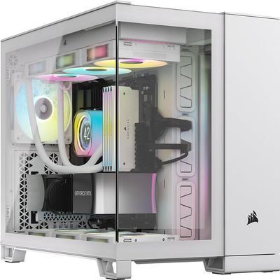 CORSAIR iCUE Link 2500X RGB Tempered Glass mATX Mid-Tower Dual Chamber PC Case  2X CORSAIR RX120 RGB Fans Included  Wide Cooling Flexibility  Reverse Connection Motherboard Compatible  White