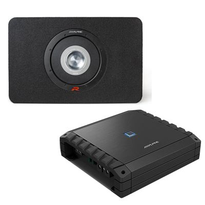 Alpine S2-A60M S-Series Class-D Amp & RS-SB12 Single 12 R-Series Shallow Preloaded Subwoofer Enclosure