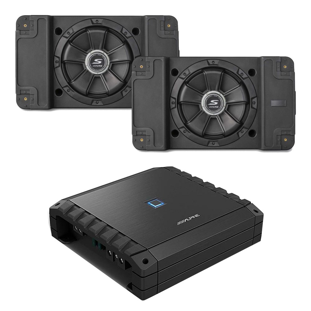 Alpine S2-A60M S-Series Class-D Amp & (2) SS-SB12 Single 12 S-Series Shallow Preloaded Subwoofer Enclosure