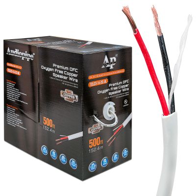 Audiopipe Premium 14 Gauge Advanced Oxygen Free Copper (OFC) Speaker Wire (TCL23-14-2C-UL), 500 Ft, Ripcord, UL CL3 Rated, PVC Jackets, 2 Conductors