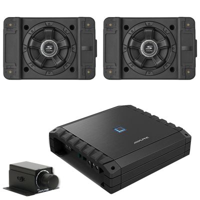 Alpine S2-A60M S-Series Class-D Amp Rux Knob & (2) SS-SB10 Single 10 S-Series Shallow Preloaded Subwoofer Enclosure