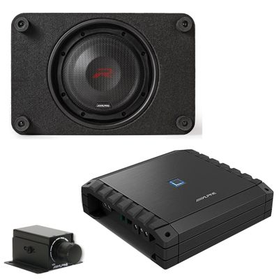 Alpine S2-A60M S-Series Class-D Amp w/Rux & RS-SB10 Single 10 R-Series Shallow Preloaded Subwoofer Enclosure