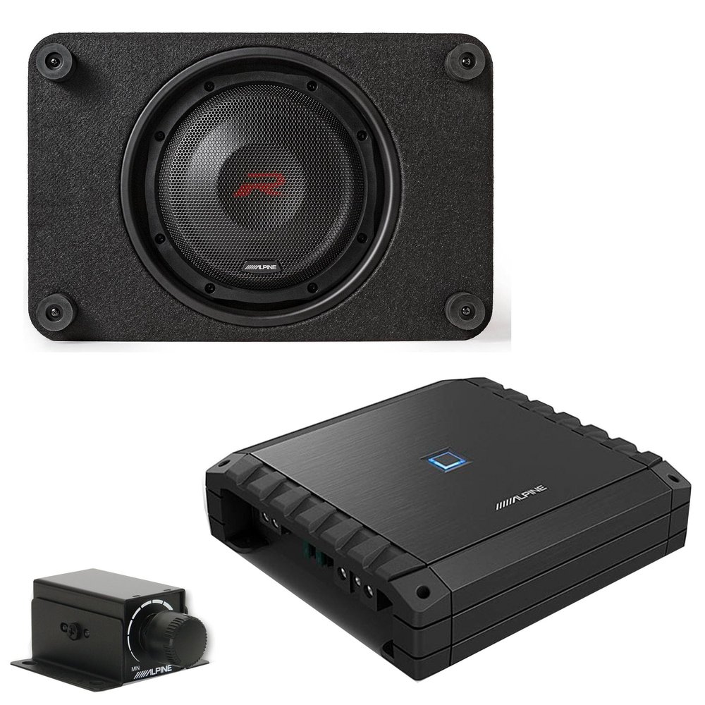 Alpine S2-A60M S-Series Class-D Amp w/Rux & RS-SB10 Single 10 R-Series Shallow Preloaded Subwoofer Enclosure