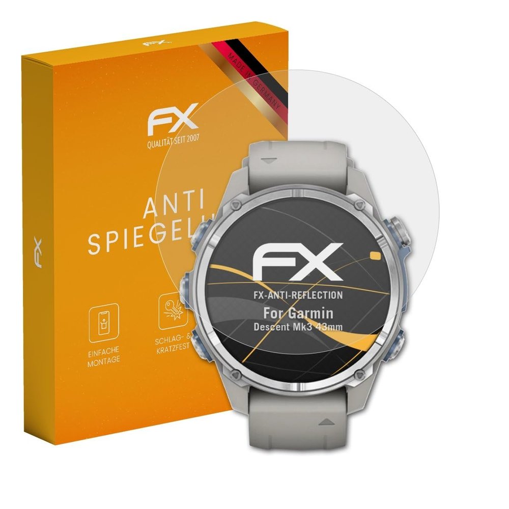 atFoliX Screen Protector compatible with Garmin Descent Mk3 43mm Screen Protection Film, anti-reflective and shock-absorbing FX Protector Film (3X)