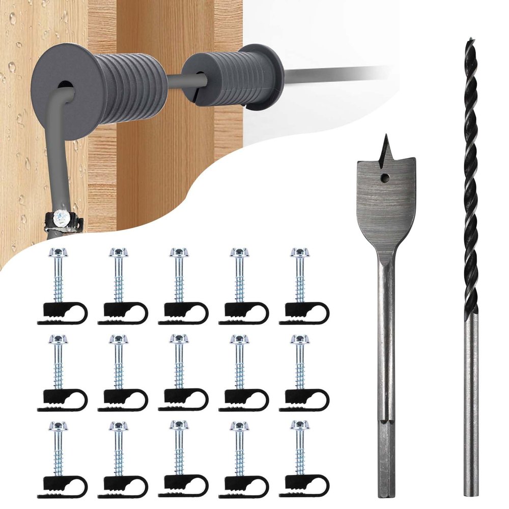 MYZHRE Starlink Cable Routing Kit,Starlink Cable Installation Kit,Starlink Mounting Accessories,2* Grommets, 1" Spade Drill Bit, 5/16" Drill Bit, 15 Wall Clamps (Grey)