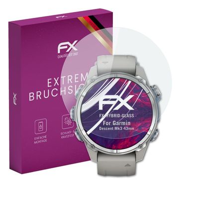 atFoliX Plastic Glass Protective Film compatible with Garmin Descent Mk3 43mm, 9H Hybrid-Glass FX Screen Protector