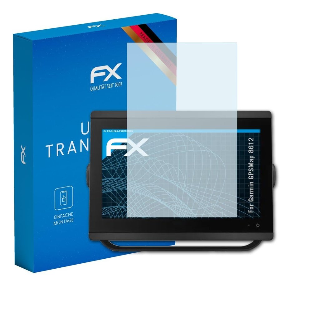 atFoliX Screen Protection Film compatible with Garmin GPSMap 8612 Screen Protector, ultra-clear FX Protective Film (3X)
