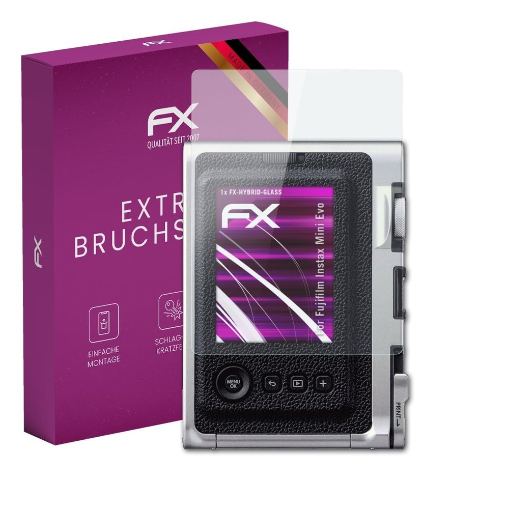 atFoliX Plastic Glass Protective Film compatible with Fujifilm Instax Mini Evo, 9H Hybrid-Glass FX Screen Protector