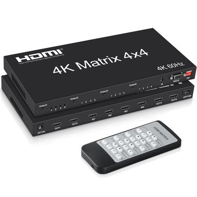 4K@60Hz HDMI Matrix Switch 4x4, avedio links HDMI Matrix Switcher Splitter 4 in 4 Out with EDID, HDMI Matrix Selector box with RS232 Control, Support Auto Downscaler, HDR, HDMI2.0, HDCP2.2, 18Gbps