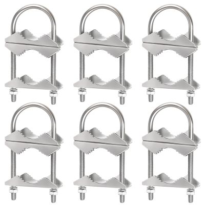 MOOKEERF Double Antenna Mast Clamp - 6 PCS Antenna Pole Mount Bracket V Jaw Block with U Bolts,Heavy Duty Mast Mount Bracket Kit