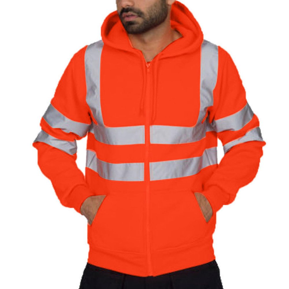 Long Sleeve Work Shirts for Men Construction Hi Vis Hoodies for Men Reflective Hoodie Safety Shirt Orange