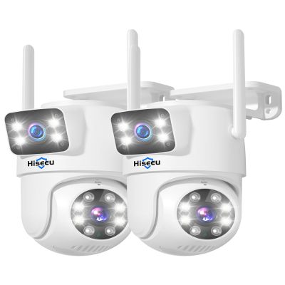 Hiseeu 2 Pack Wireless Security Camera 5G/2.4G WiFi Dual Lens PTZ Camera Outdoor Motion Tracking Color Night Version,No-Monthly Fees Works with Wireless System/Alexa, Need Power Cord