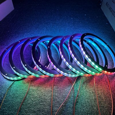 8PCS 6.5" Dream Chase Car LED Speaker Ring Light Kit RGB Color Shift Coaxial Speaker Rings Multiple Music Dancing Flow Spacer Ring Light Can Controlled by Remote and Bluetooth APP Simultaneously