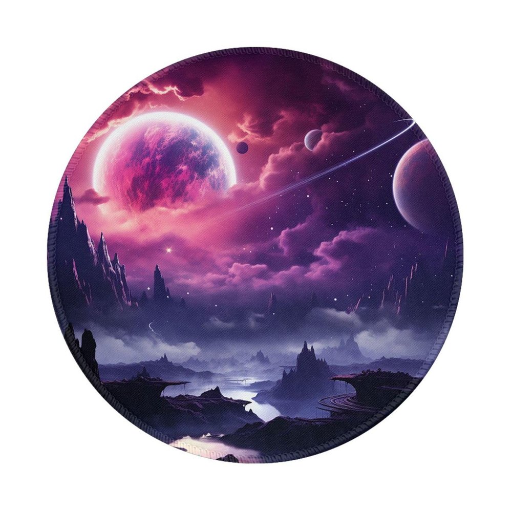 2 PCS Mousepad with Non-Slip Rubber Base 8" Round Mouse-Mat with Stitched Edge Purple Fantasy Mystic Planet Gaming Mousepad for Wireless Mouses Computer Laptop Home Office Desk Pad