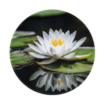 4 PCS Mousepad with Non-Slip Rubber Base 8" Round Mouse-Mat with Stitched Edge White Water Lily Gaming Mousepad for Wireless Mouses Computer Laptop Home Office Desk Pad