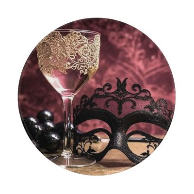 1 Mousepad with Non-Slip Rubber Base 8" Round Mouse-Mat with Stitched Edge Wine Glass Lace Mask Gaming Mousepad for Wireless Mouses Computer Laptop Home Office Desk Pad
