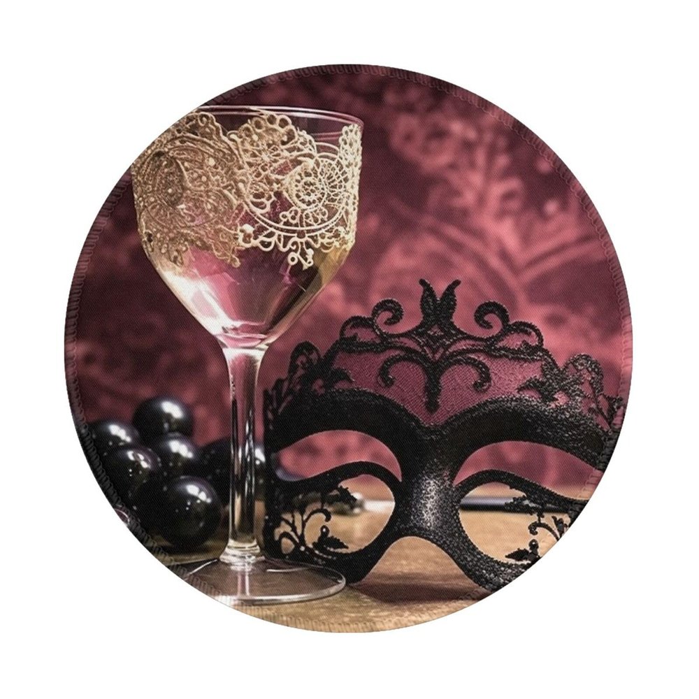 1 Mousepad with Non-Slip Rubber Base 8" Round Mouse-Mat with Stitched Edge Wine Glass Lace Mask Gaming Mousepad for Wireless Mouses Computer Laptop Home Office Desk Pad