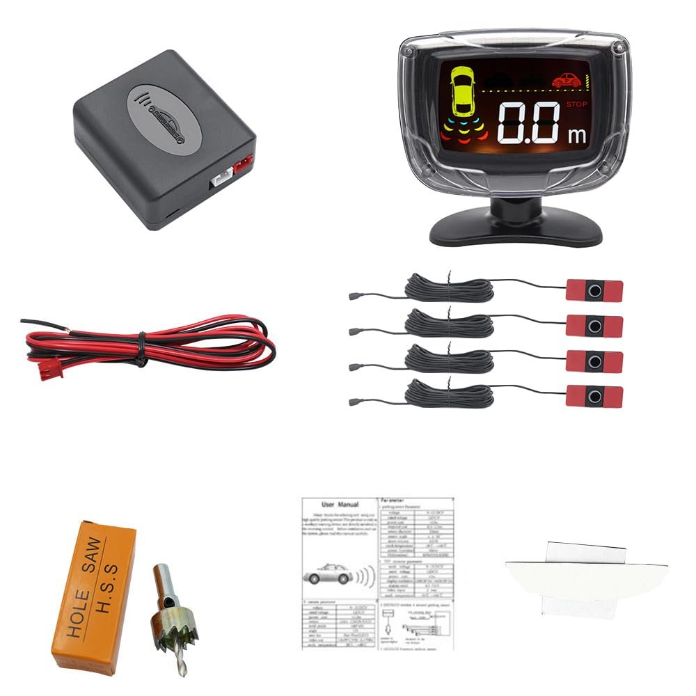 KACEPAR Car Reverse Radar Sensor Kit with Buzzer Alarm, DC 12V Car Reverse Radar With Radar Detection Distance: 0.3-2.0m/11.81-78.74in, Car Reverse Backup Parking Sensor with Sensitive Radar System