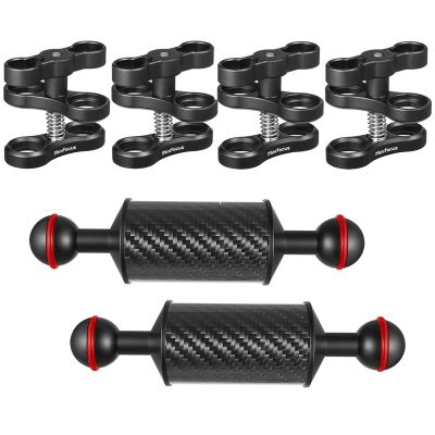2PCS Carbon Fiber Float Arm & 4PCS 1'' Aluminum Ball Clamp Mount