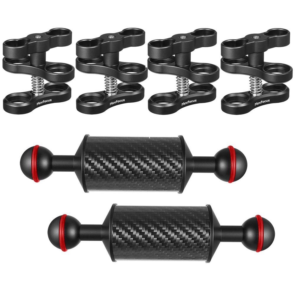 2PCS Carbon Fiber Float Arm & 4PCS 1'' Aluminum Ball Clamp Mount