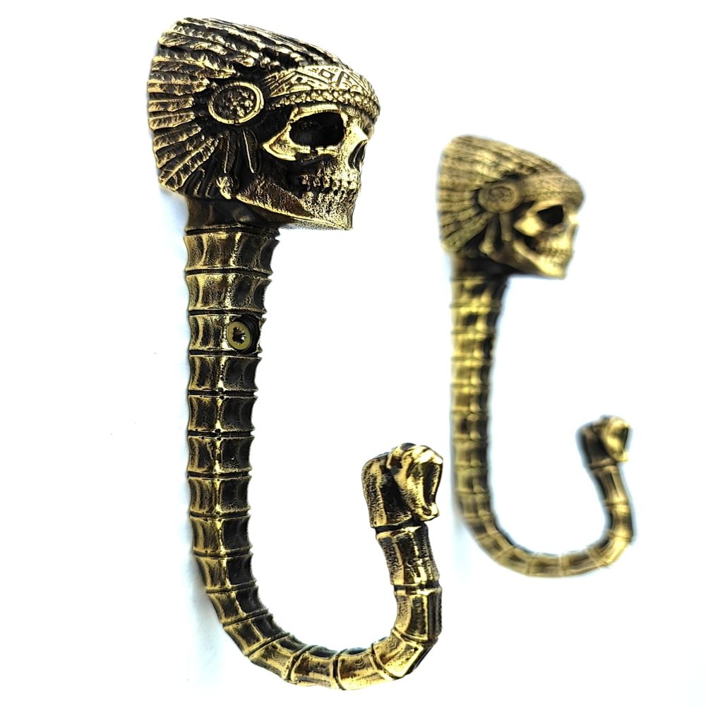 TUTURA LUTSS Indian Skull Handmade Brass Wall Hook Unique Decorative Wall Mount Hook for Coats, Towels, Hats, and Bags Rustic and Artistic Home Dcor Accent
