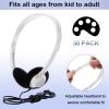 Yunsailing 30 Pack Bulk Headphones Set Over Ear Headphones with Adjustable Headband 3.5mm Plug Headsets Earphones for Learning Program, Computer Lab, Library, Testing & Multimedia Use (White) view 2