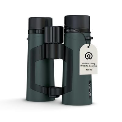 GOVIEW ZOOMR 10x42 Binoculars  Lightweight, Durbale Binoculars for Adults w/Smartphone Adapter GFRP Housing, Anti-Fog & Multi-Coated Lens  for Birdwatching, Wildlife, Boating, Oak Green