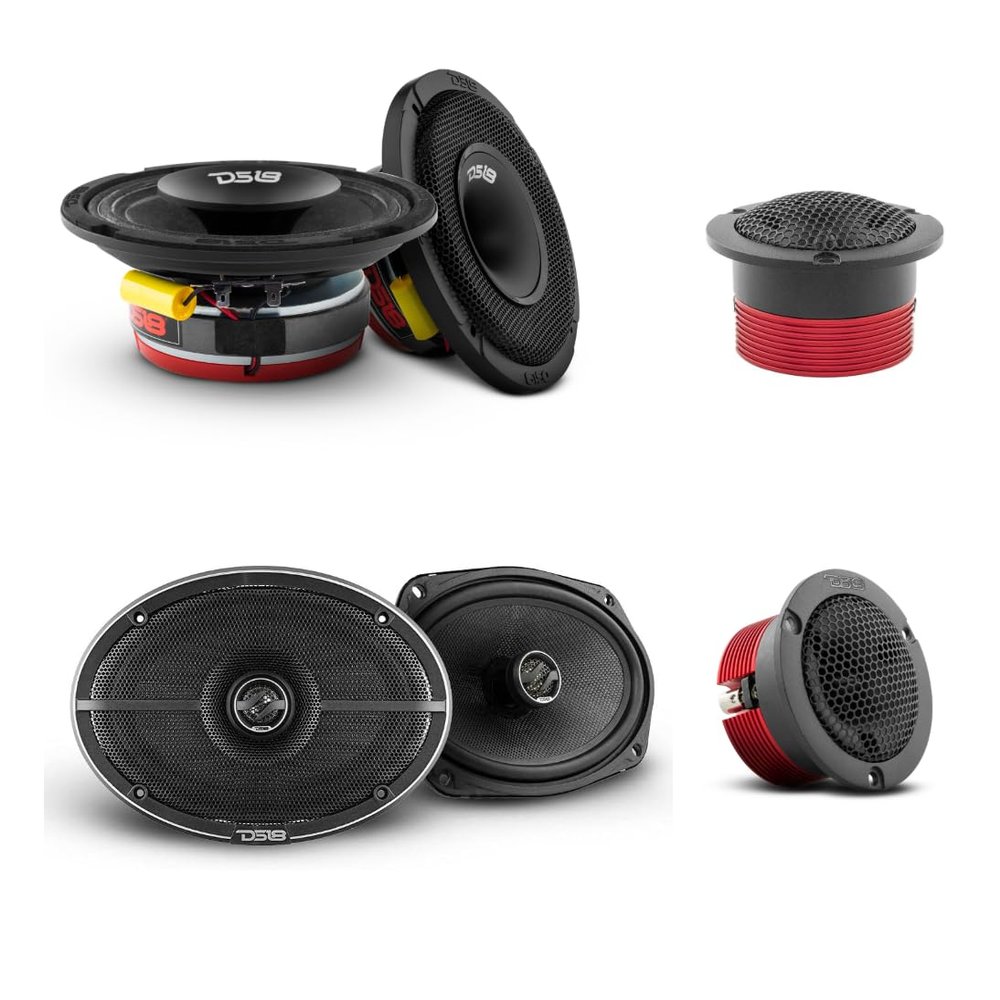 DS18 Elite Audio Trio Bundle - 2X 6.5 Hybrid Midrange Speakers, 2X 6x9 Coaxial Speakers, 2X Super Bullet Tweeters - Pro Car/Truck/SUV Audio Bundle Speakers