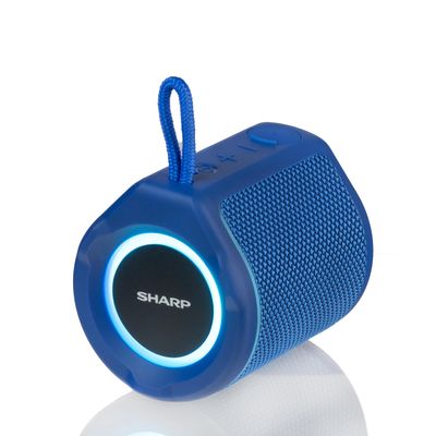 Sharp GX-BT190 Crystal Clear Series Portable Bluetooth Speaker | Waterproof IP67 Floats on Water | 15 Hour Playtime | 6 Mood Light Modes | True Wireless Pairing | Hands-Free Calling | Lanyard | Blue
