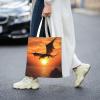 VTCTOASY Sea Sunset Flying Dragon Print Canvas Tote Bags Lightweight Shoulder Bag Reusable Grocery Shopping Bag Handbags for Women Men view 2