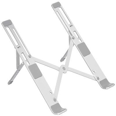 Laptop Stand, Height-Adjustable, Foldable, Portable, Ventilated, Fits Up to 15.6-Inch Laptops (Aluminium Alloy, Silver) Tabletop