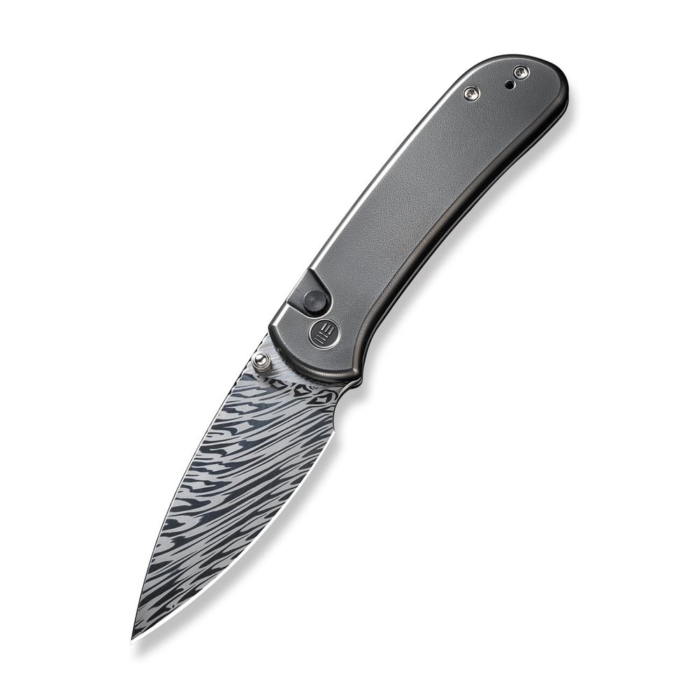 WE Knife WE22030F-DS1 Polished Gray Orange Peel Textured Titanium Handle