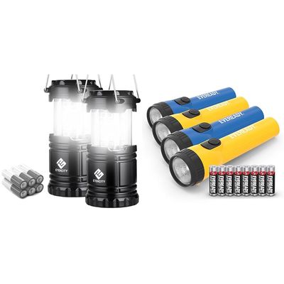Etekcity Lantern Camping Essentials Lights, Led Lantern for Power Outages & EVEREADY LED Flashlights (4-Pack), Bright Flashlights for Emergencies and Camping Gear